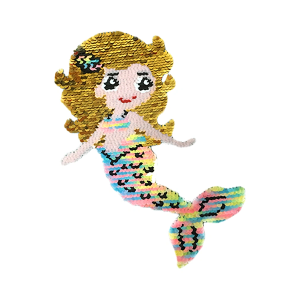 Embroidery Sequins Cartoon Mermaid Sequins Children Clothing Hoodie Decoration Patch for Decoration