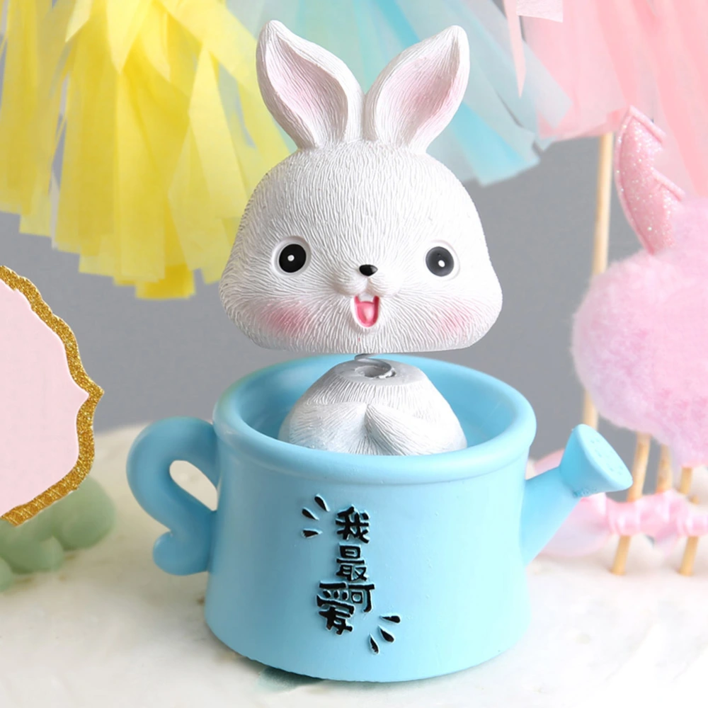 2PC Adorable Rabbit Cake Decor Cartoon Rabbit Doll Cake Decorations Resin Rabbit Cake Decor Delicate Rabbit Crafts Creative Baking Cake Ornaments for Home Store (Pink+Sky-blue)