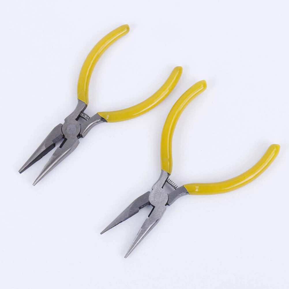 Mini Needle Nose Jewelry Pliers Practical DIY Jewelry Handmade Carbon Steel Tool with Comfort Molded Handle (Yellow)