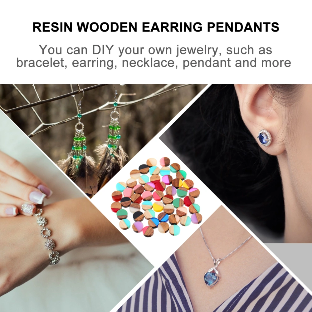 50Pcs Resin Wooden Earring Pendants DIY Charms Round Slices (Assorted Color)