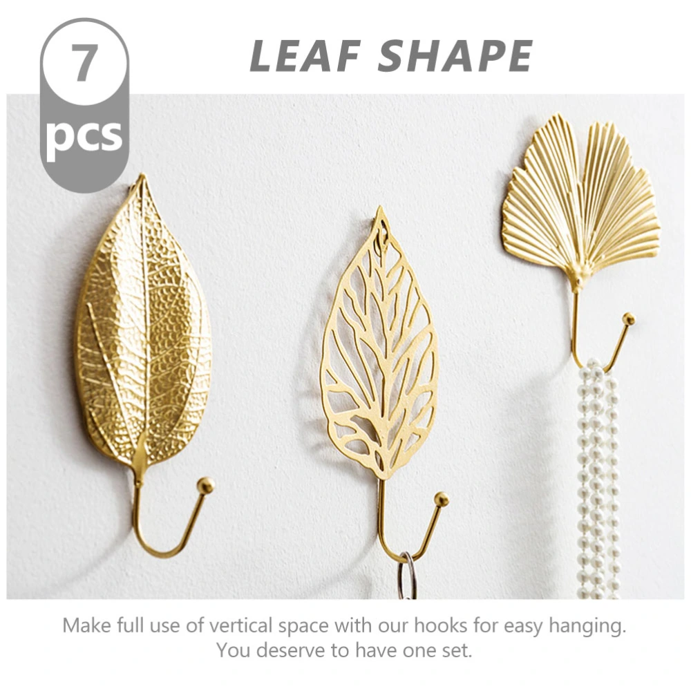 7pcs Leaf Modelling Wall Hooks Iron Art Storage Hooks Sundries Clothing Organizers