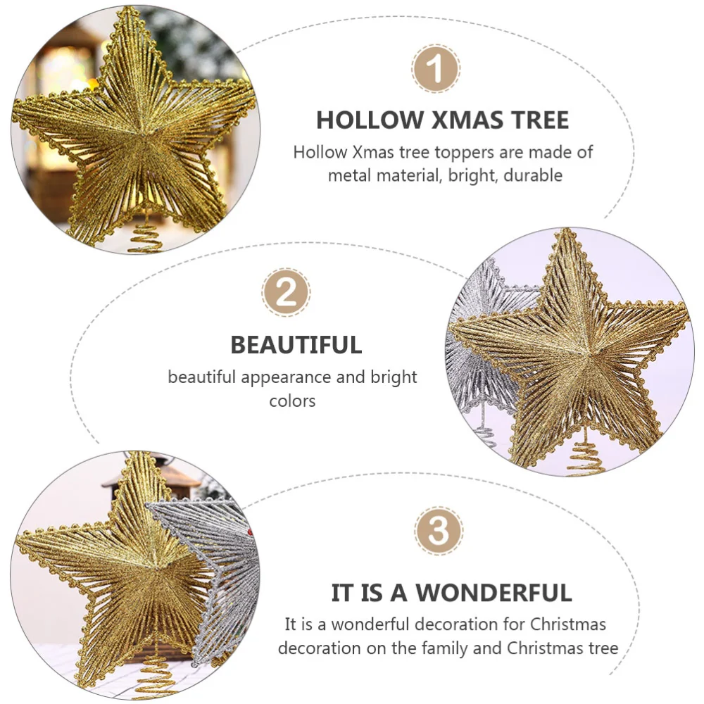 Sparkling Christmas Tree Topper Hollow out Star Xmas Decor Party Supplies