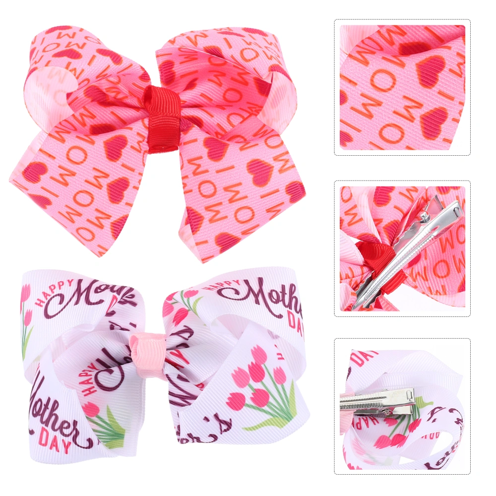 2Pcs Hair Bows Clips Simple Girls Printed Pattern Chic Bowknot Barrettes