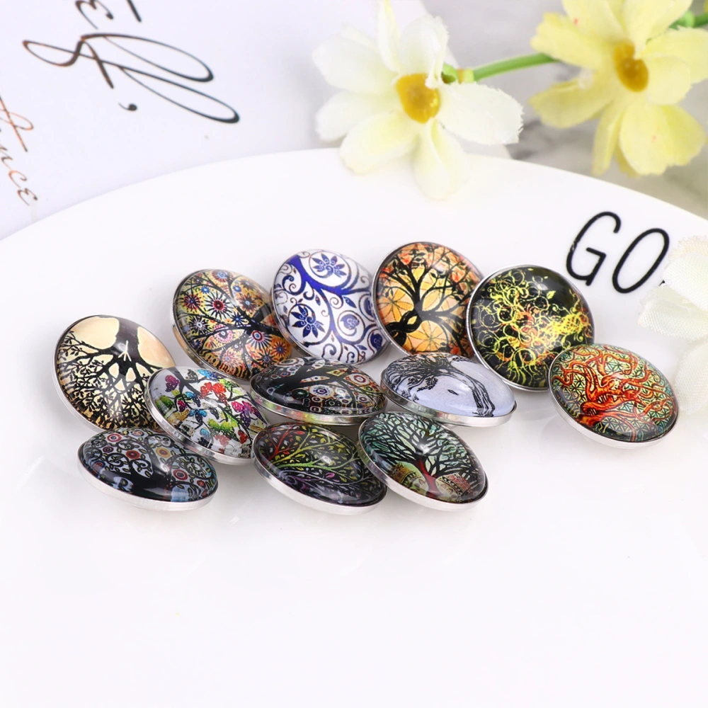 12 Pcs Round Life Tree Glass Buttons DIY Bangles Jewelry Buttons for Women Bracelets Pendants 