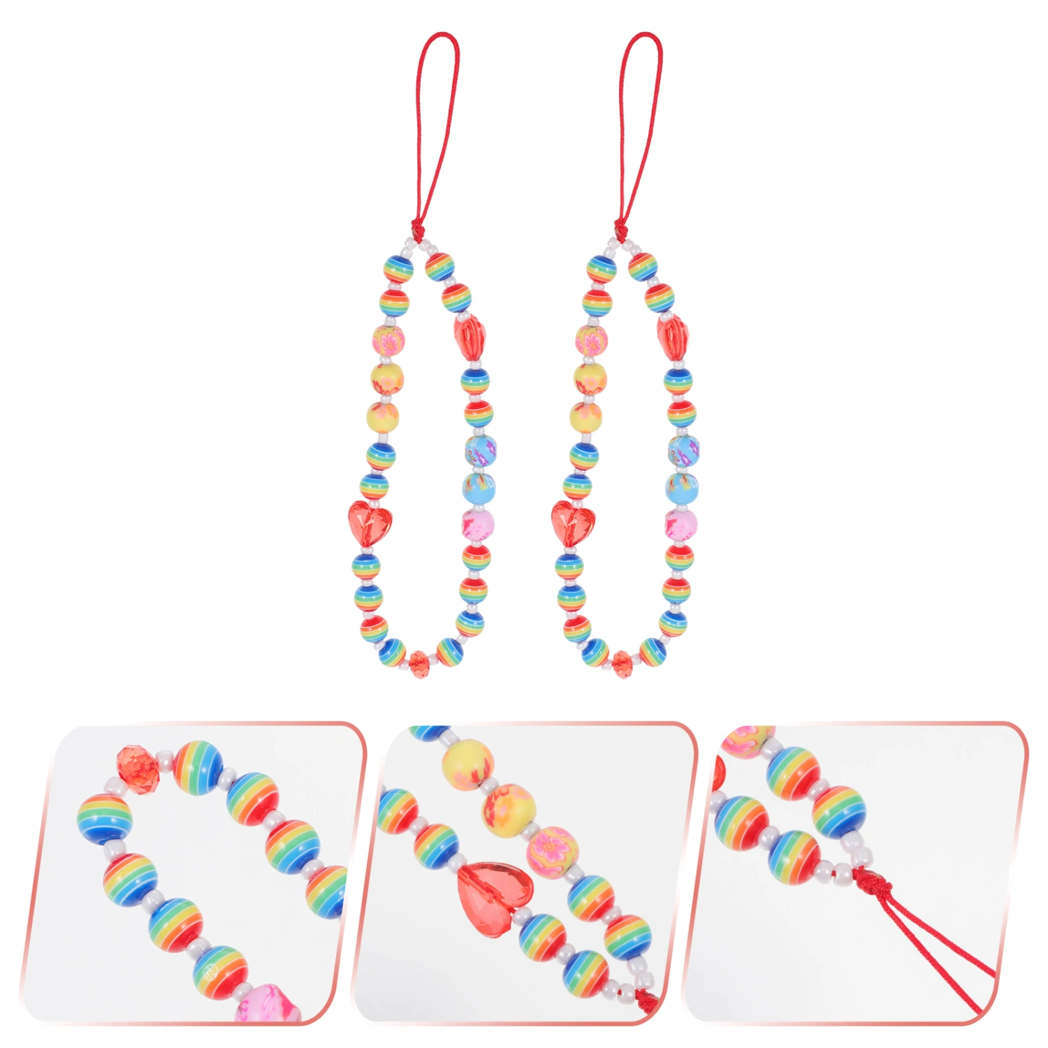 2Pcs Phone Lanyards Polymer Clay Phone Chains Beaded Phone Lanyards Decor