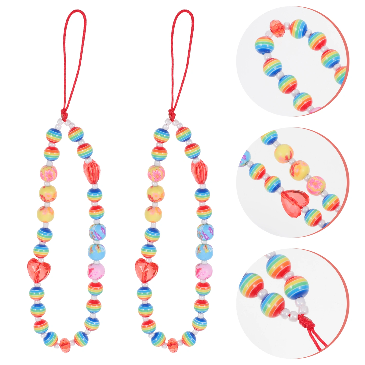 2Pcs Phone Lanyards Polymer Clay Phone Chains Beaded Phone Lanyards Decor