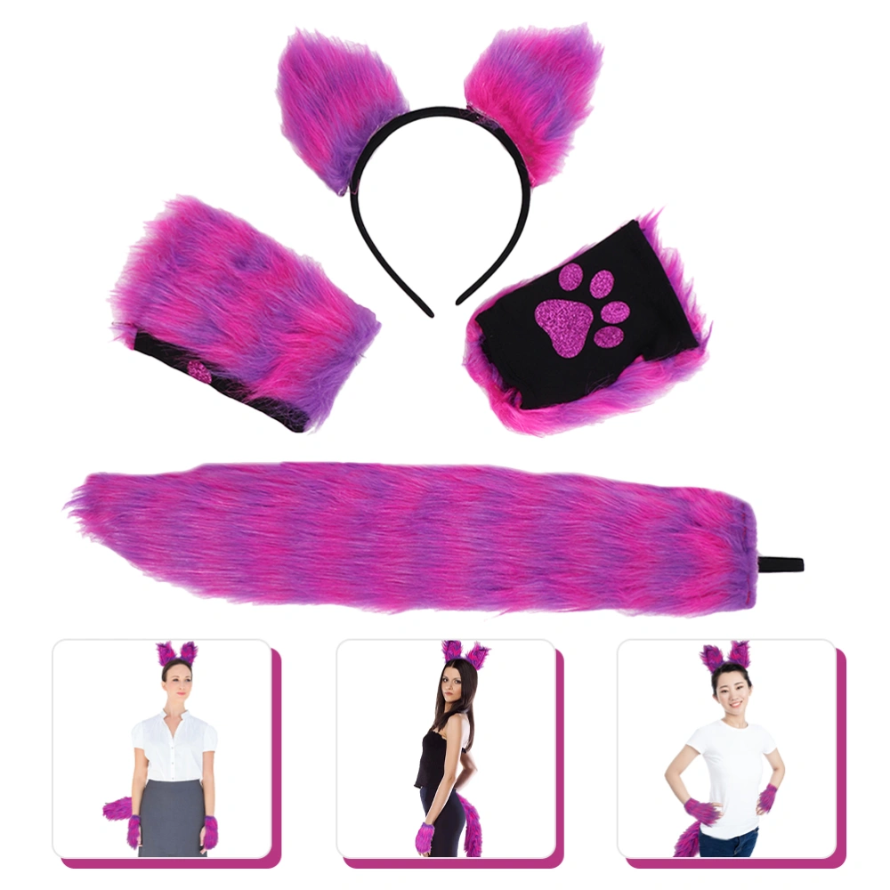 1 Set Furry Animal Ears Headband Animal Tail Plush Gloves Animal Cosplay Costume Props