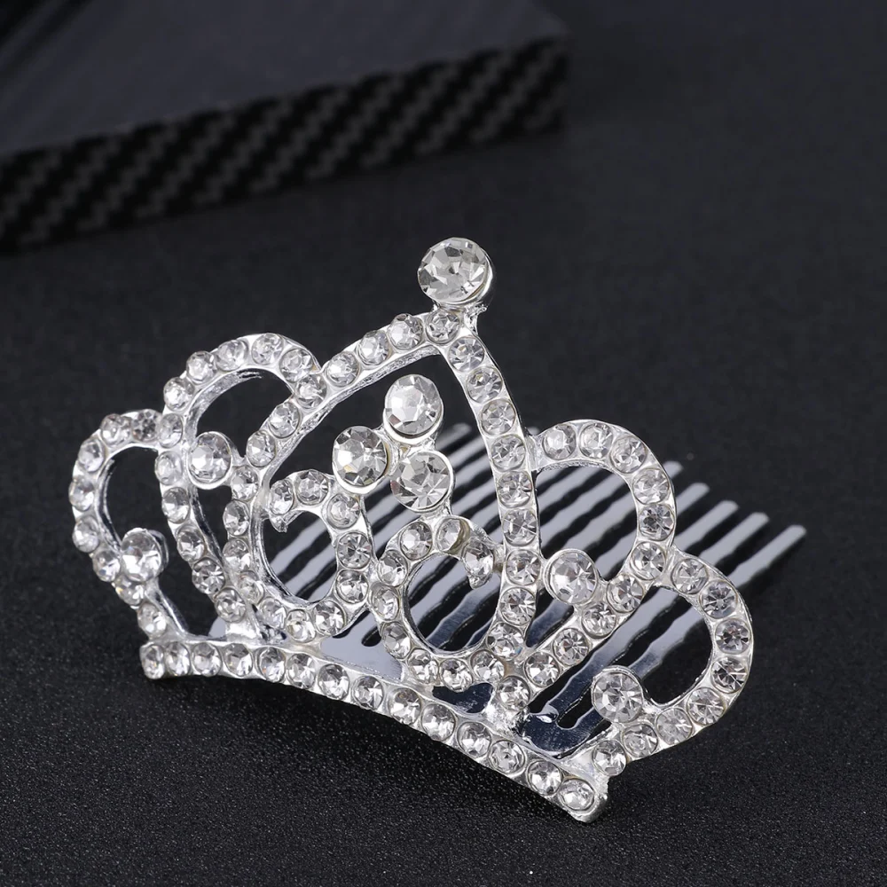 Kids Beautiful Tiara Headdress Crystal Crown Comb Girls Party Headwear Decor (White)