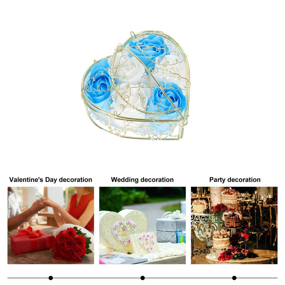 2 Sets of Heart Shaped Rose Soap Flower Gift Baskets Creative Iron Rose Boxes