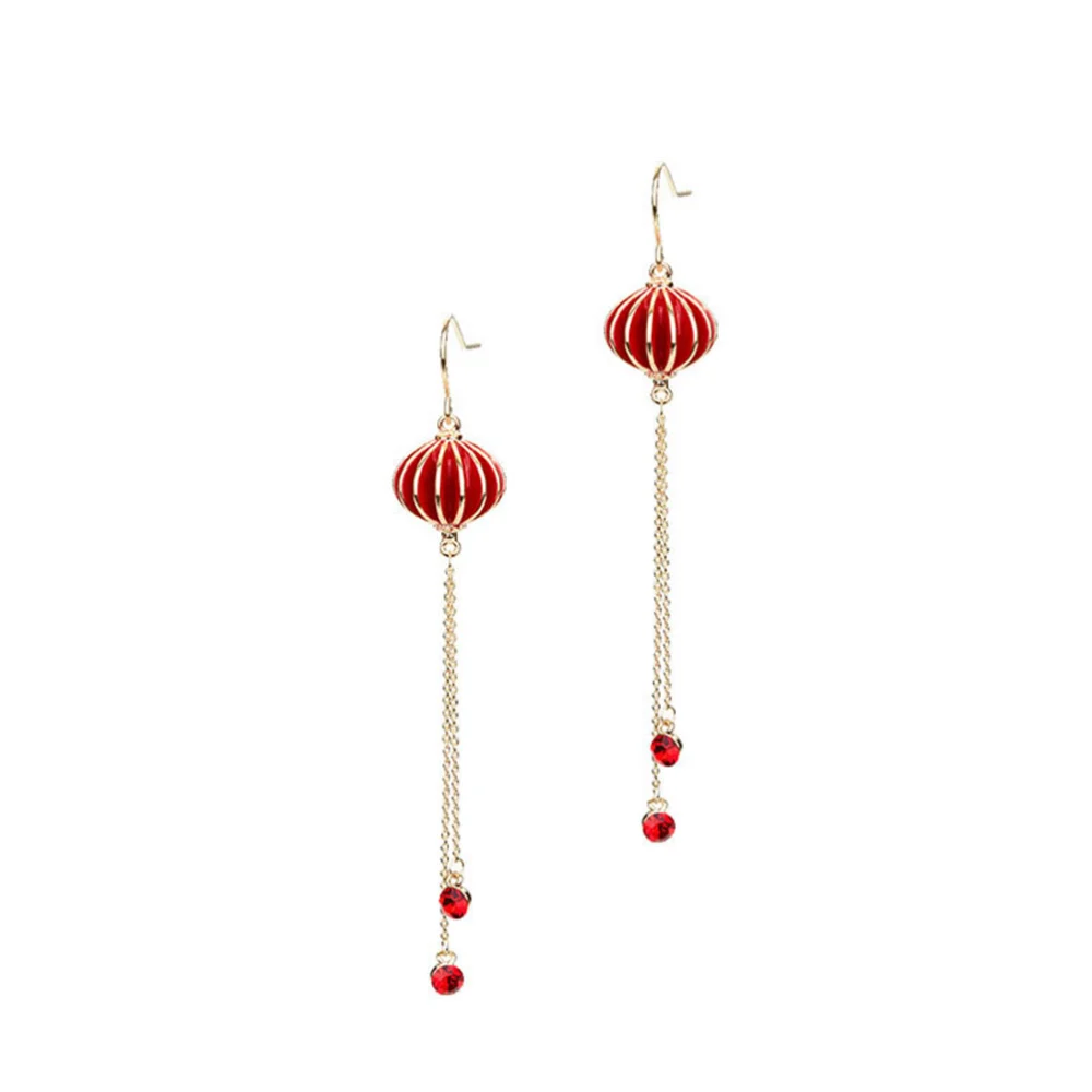 1 Pair of Chinese Style Earrings Creative Lantern Tassel Eardrops Long Style Earrings Elegant Ear Jewelry for Women Ladies