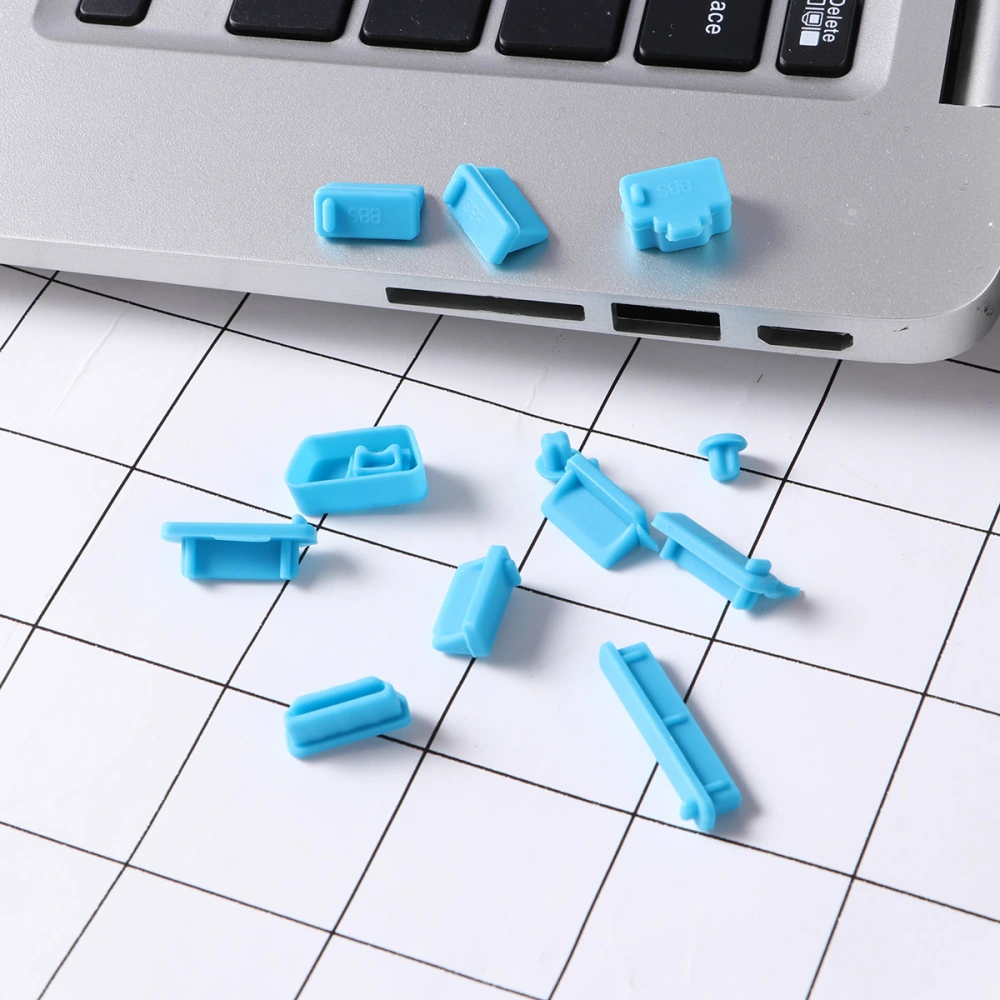 13 PCS Silicone Dust Plug USB Port Moistureproof Plug Charger Port Protector in Common Use for Laptop (Blue)