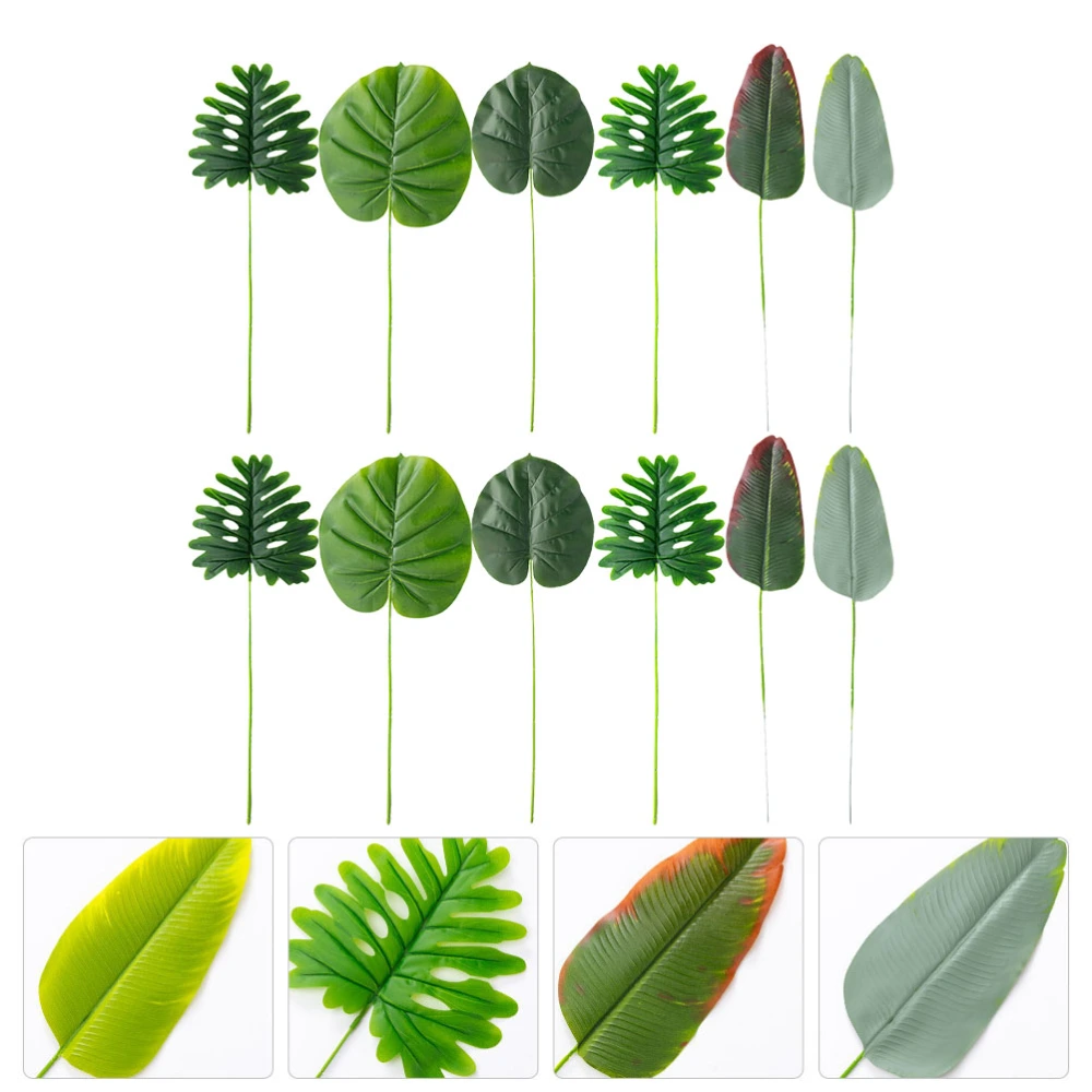 12PCS Artificial Hand Feeling Single Banana Leaf Spring Taro Leaf (6 Styles Mix)