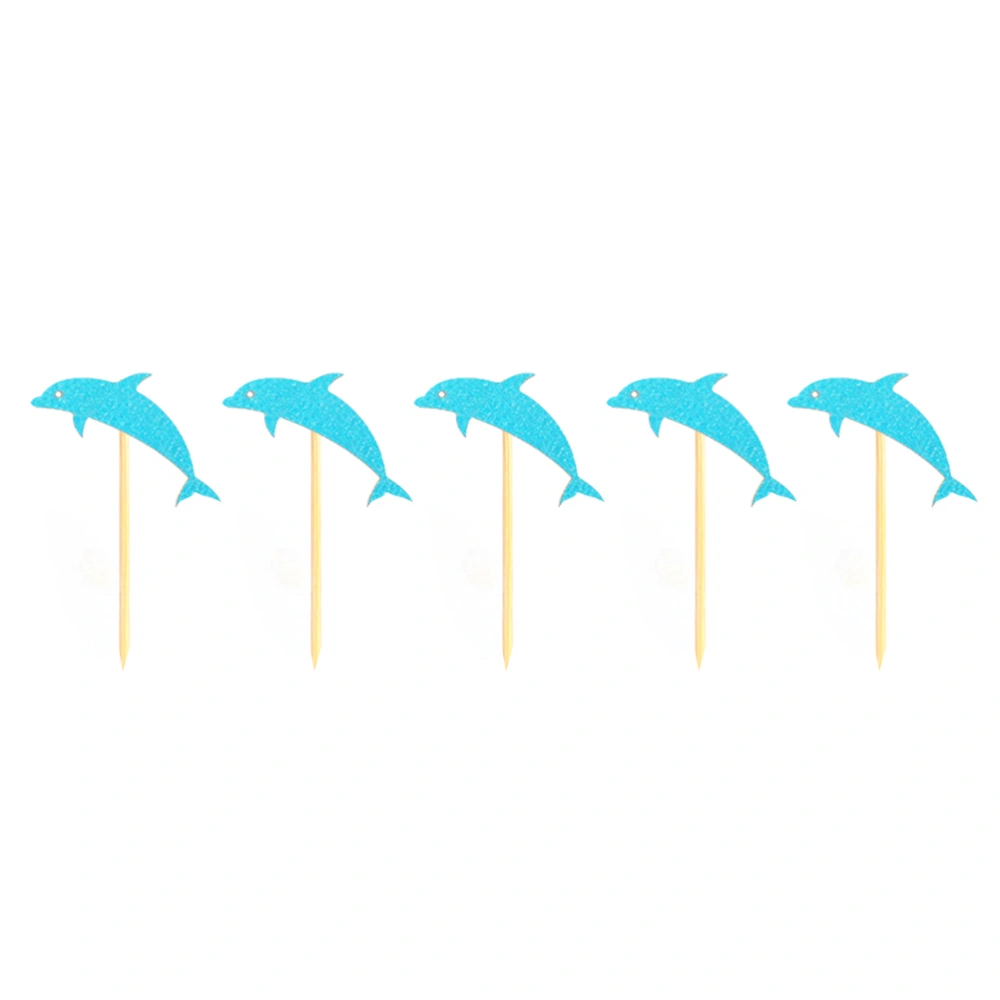 24pcs Blue Dolphin Shaped Cake Toppers Paper Cake Picks Cupcake Decor Party Supplies