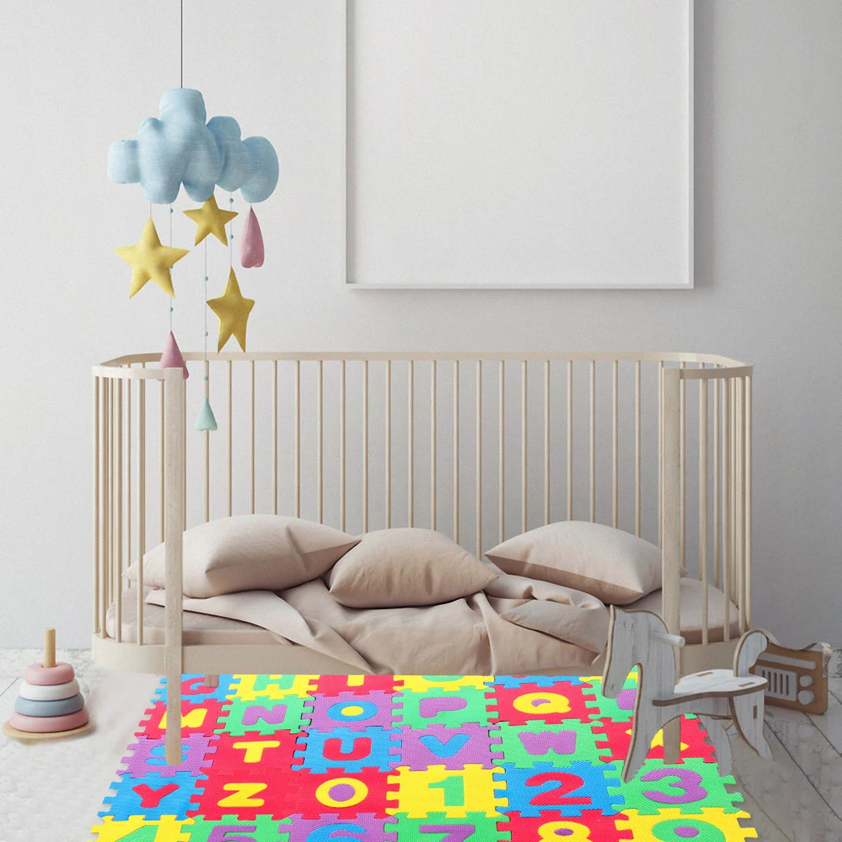 36 Pieces Children's Number Alphabet Mat Puzzle Floor Mat Carpet Bedroom Mat Educational Toys 12*12cm