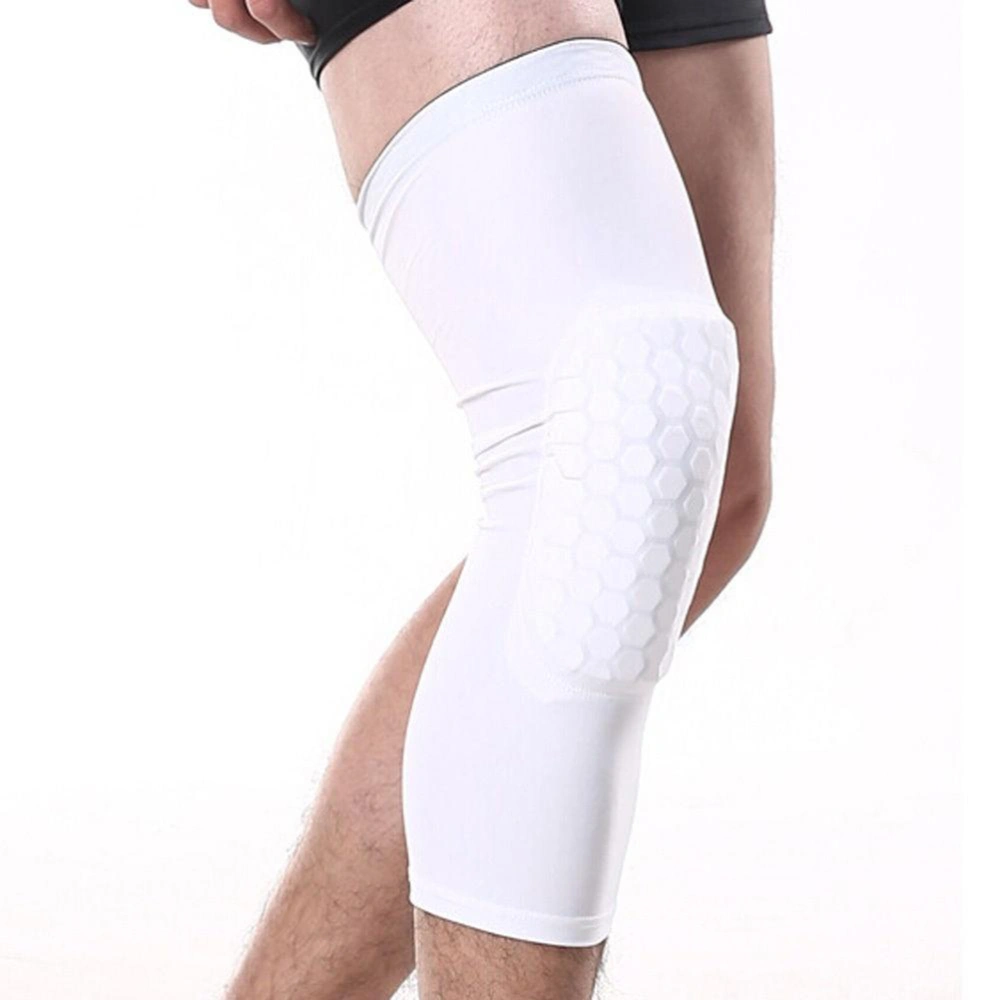 Crash Proof Absorbing Non-slip Knee Support Long Sleeve Knee Protector Brace for Running Hiking Outdoor Sports Activities - Size L(White)