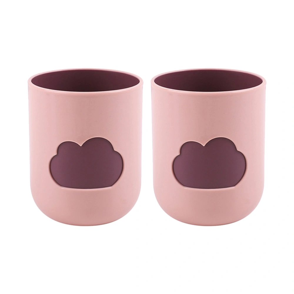 2pcs Wheat Straw Tumbler Cups Natural Environmentally Friendly PP Cloud Pattern Toothbrush Cup Bathroom Cups (Light Pink)