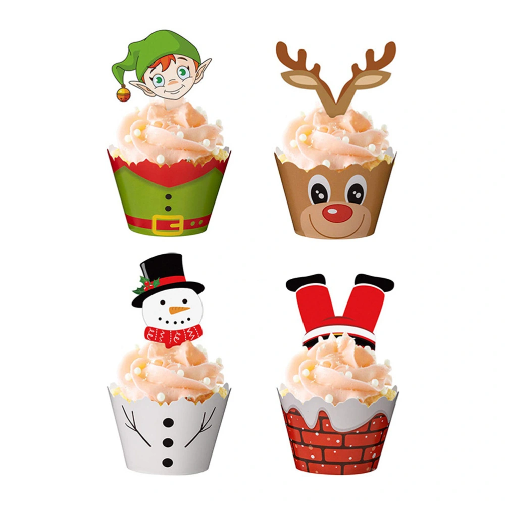 48PCS Christmas Cake Wrappers Cake Toppers Decoration Cupcake Wrappers and Cake Picks Set (24 Wrappers + 24 Toppers)