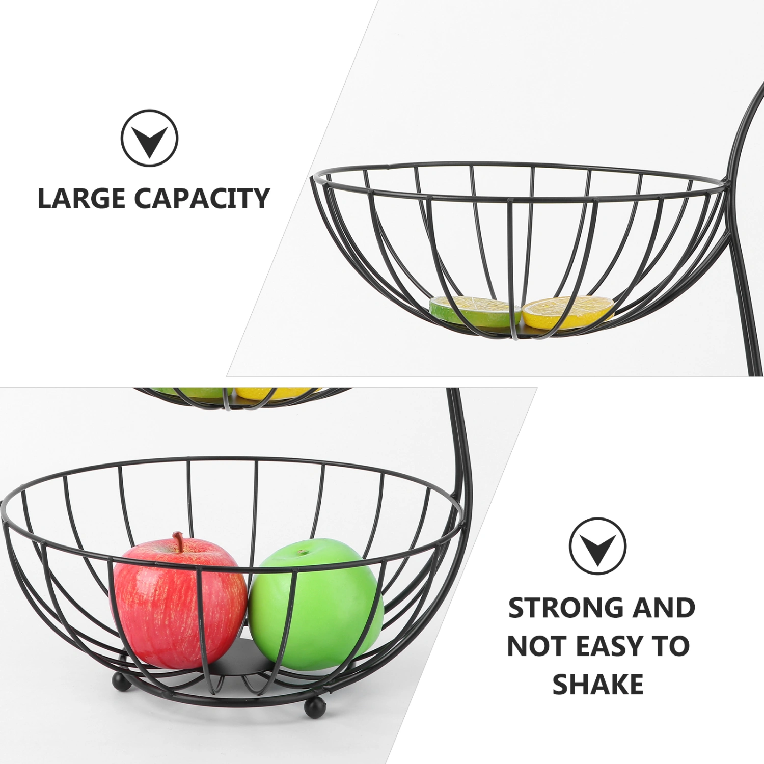 1Pc Iron Art Basket Double Layers Fruit Storage Basket Restaurant Metal Basket