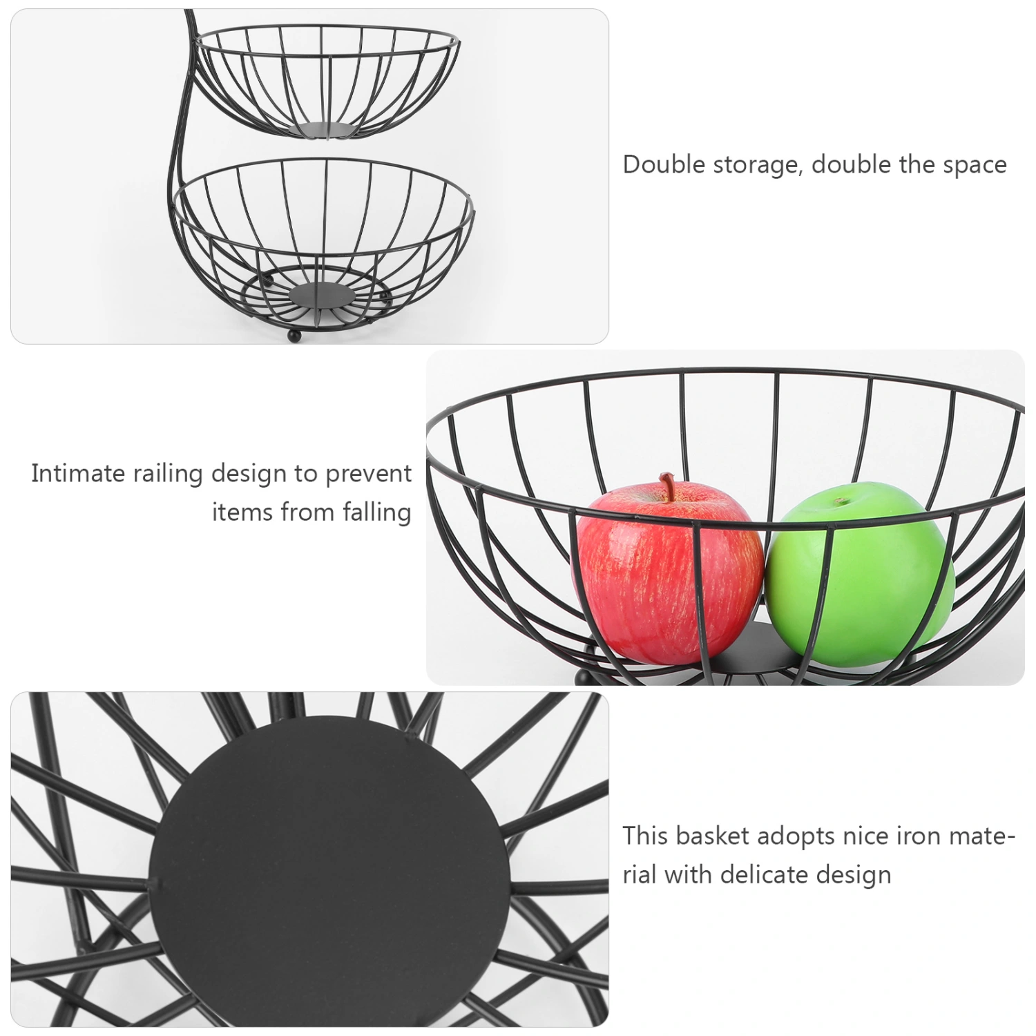 1Pc Iron Art Basket Double Layers Fruit Storage Basket Restaurant Metal Basket