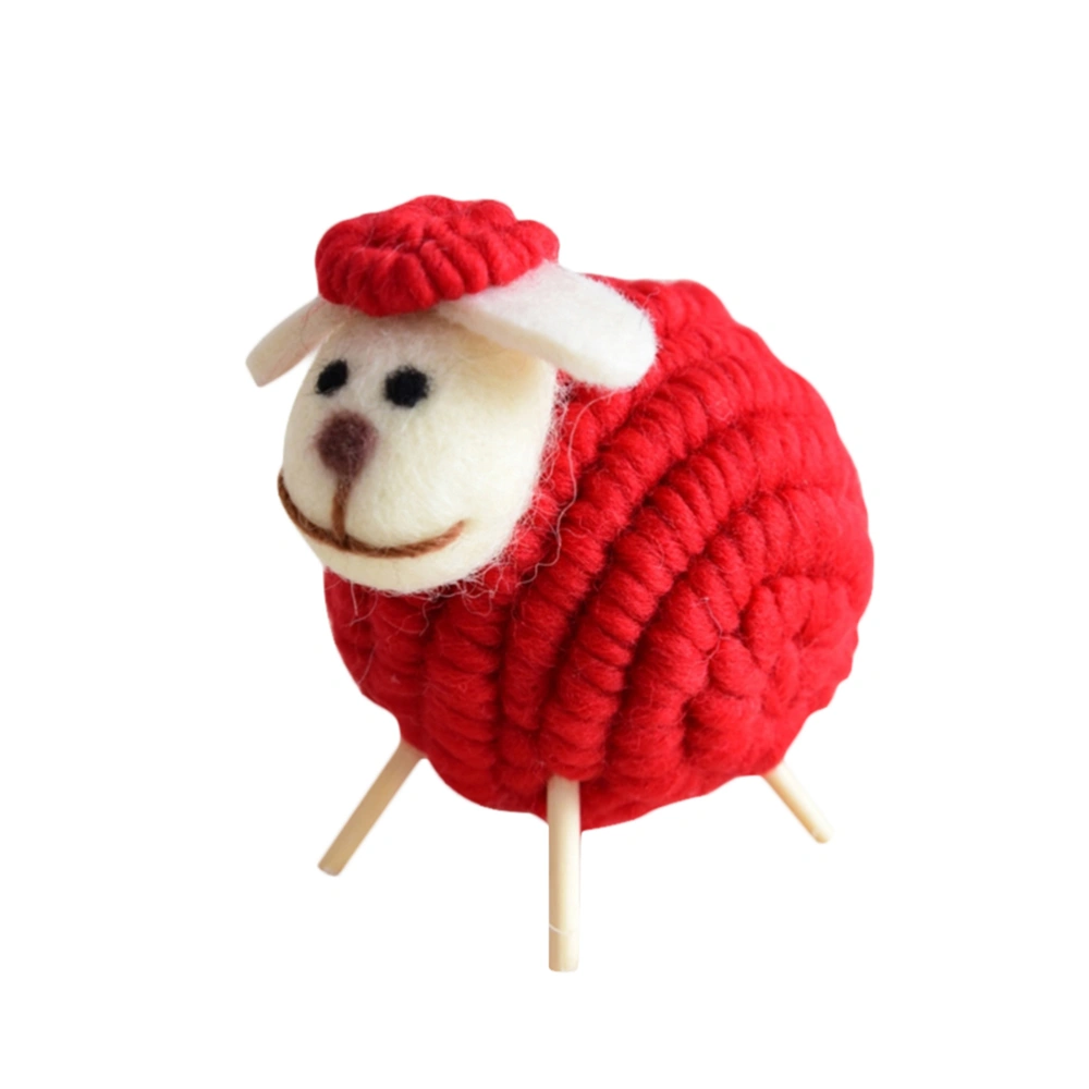 Red Christmas Desktop Ornament Mini Sheep Decoration Crafts Lamb Handcraft Wool Felt Sheep Adornment- Size M