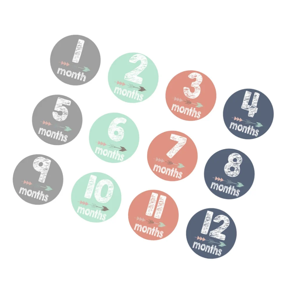 12Pcs Infant Month Milestone Sticker Baby Commemorative Stickers Number Photograph Prop