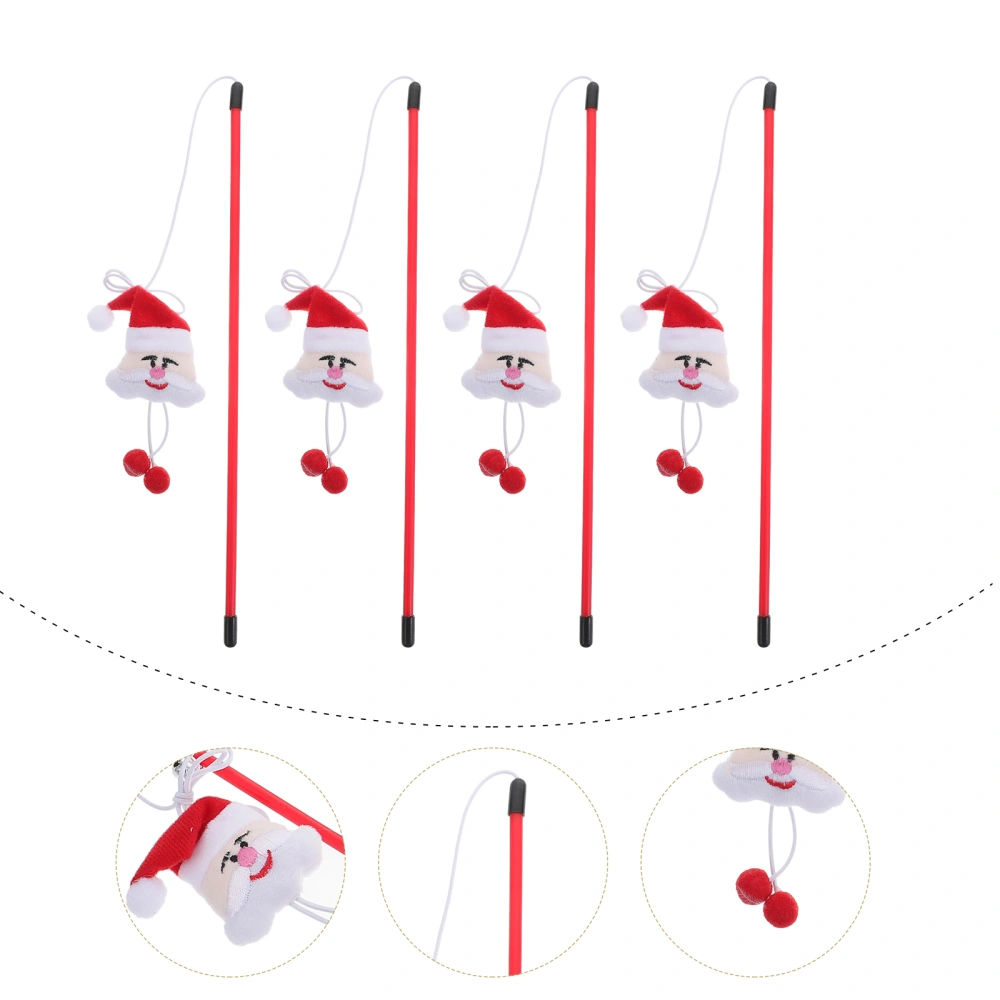 4pcs Cat Santa Clause Toy Training Wand Cat Interactive Wand Toy Funny Stick Teaser Wand (Random Color)