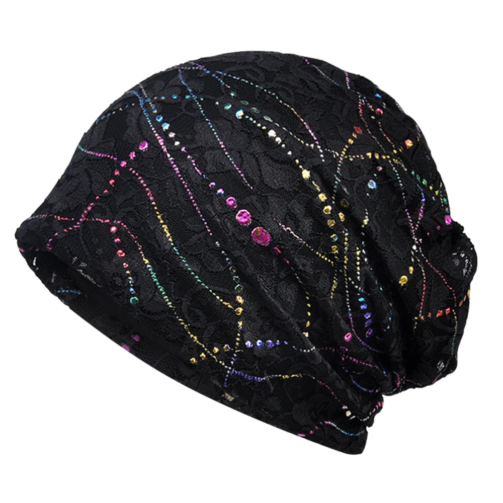 1PC Thin Head Wrap Breathable Lace Hat Practical Flexible Headscarf Fashion Hollow for Women Girls Daily Use (Black)