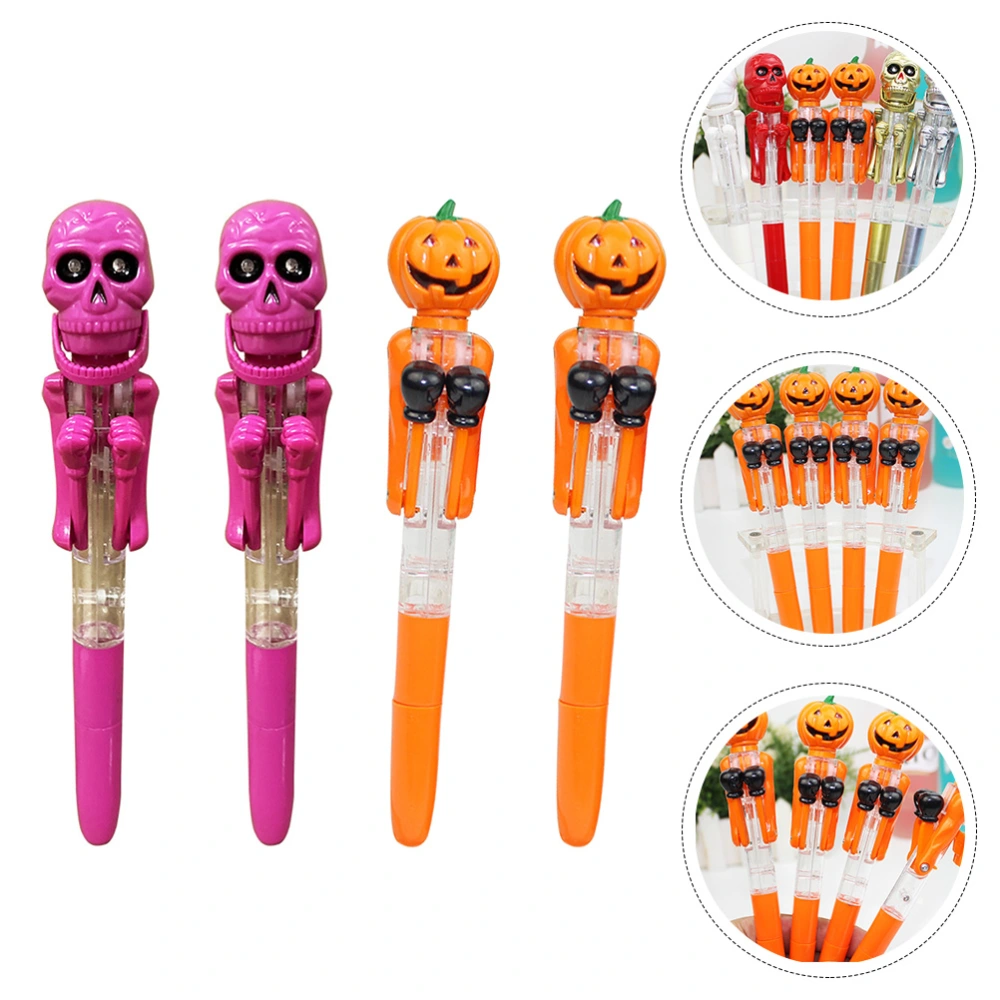 4PCS Creative Halloween Ballpoint Pen with Light Pumpkin Skull Ballpoint Pen Toy