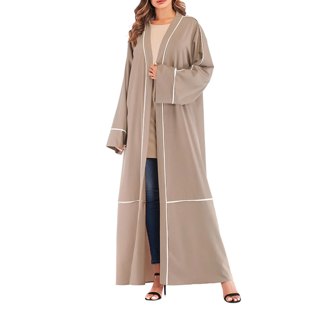 1PC Women Long Sleeve Outwear Dubai Kaftan Muslim Gown Abaya Middle Eastern Maxi Robe - Size M (Khaki)