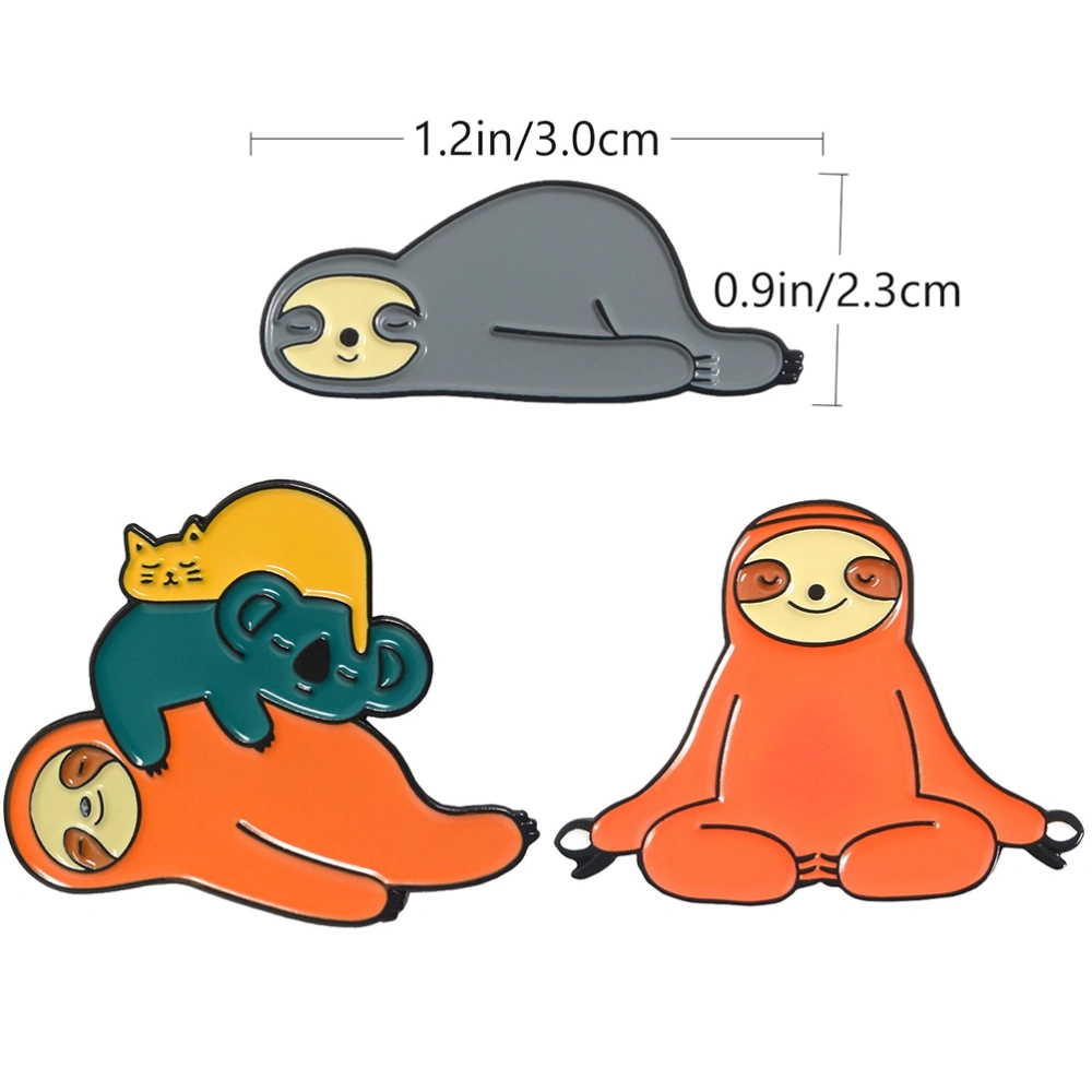 3pcs Creative Sloth Animal Alloy Brooches Delicate Drip Oil Sloth Badges