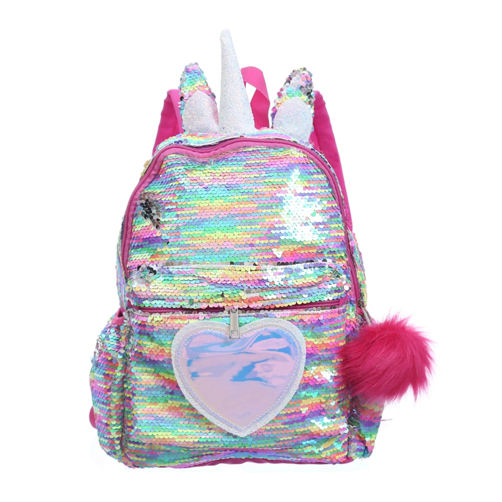 Colorful Sequin Children Backpack Unicorn Printing Satchel Hairball Bag Dazzling Bookbag Fashion Travel School Bag