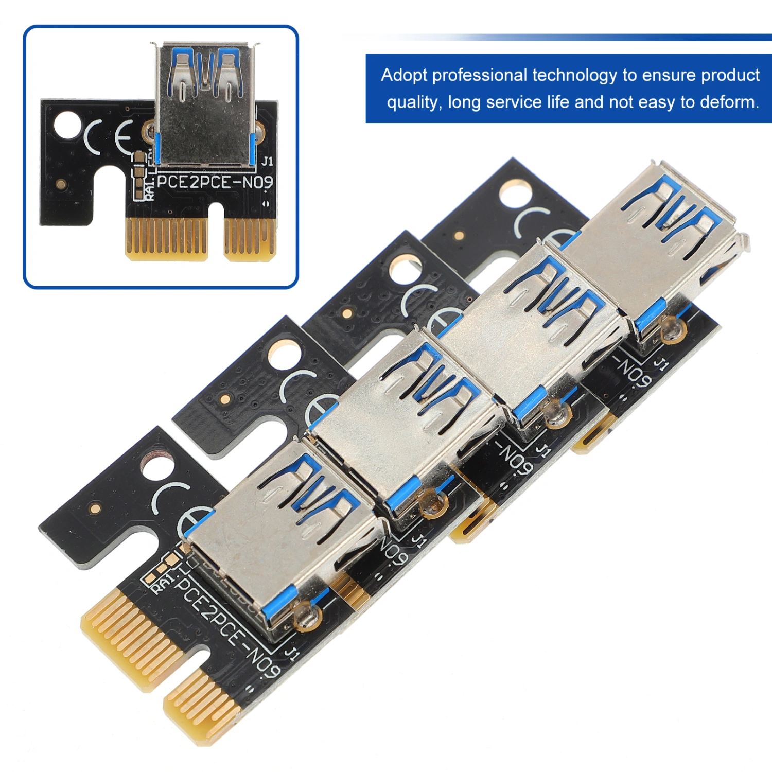 4pcs Premium PCI-E 1X to 16X Adapter Cards Computer Part Accessories (Black)