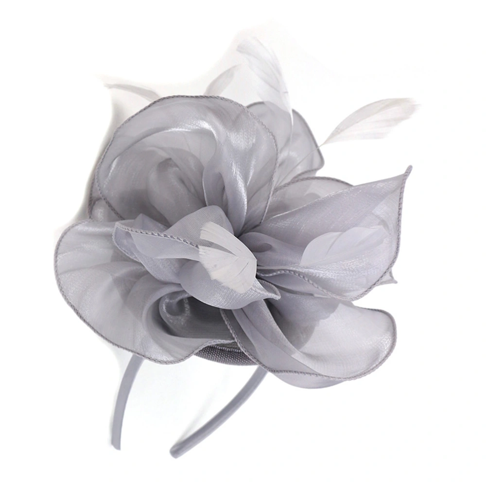 Feathers Head Band Handmade Organza Headband Wedding Hair Accessiores Headdress (Gray)