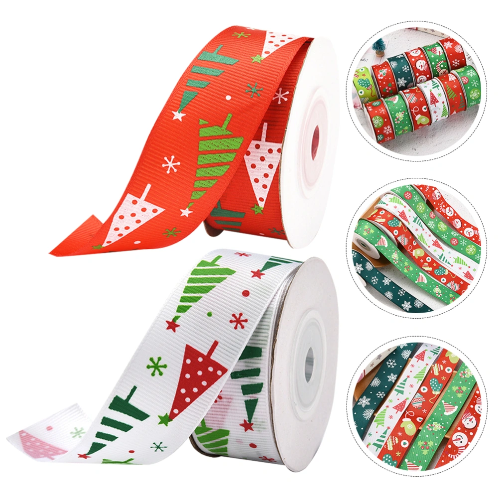 2 Rolls Christmas Decoration Ribbon Printed Ribbon DIY Xmas Wrapping Ribbon