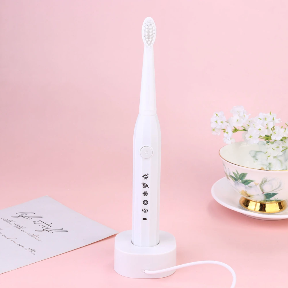 Electric Toothbrush Inductive Wireless Charging Five-Range Toothbrush Waterproof Bristle Electric Toothbrush for Adult Kid (White)