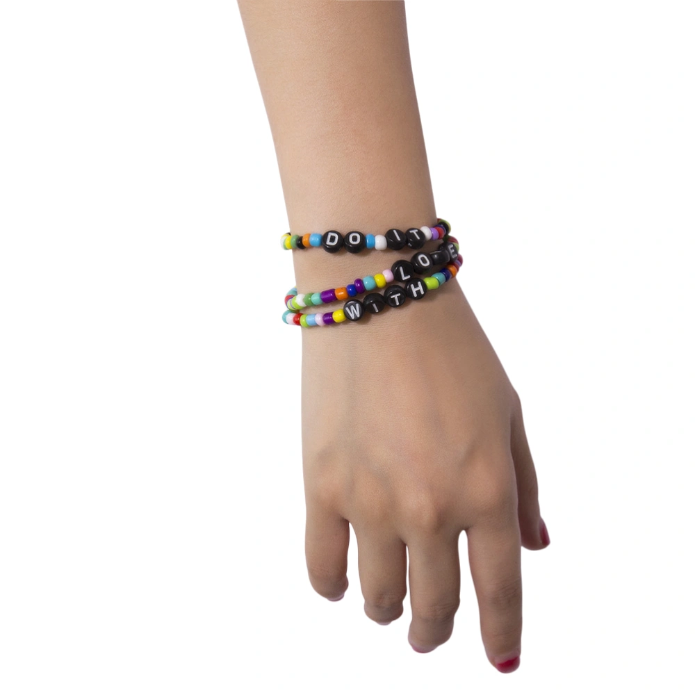 3pcs Beads Acrylic Letter Bracelet Colorful Gift Beautiful Jewelry Bracelet for Woman (Colorful)