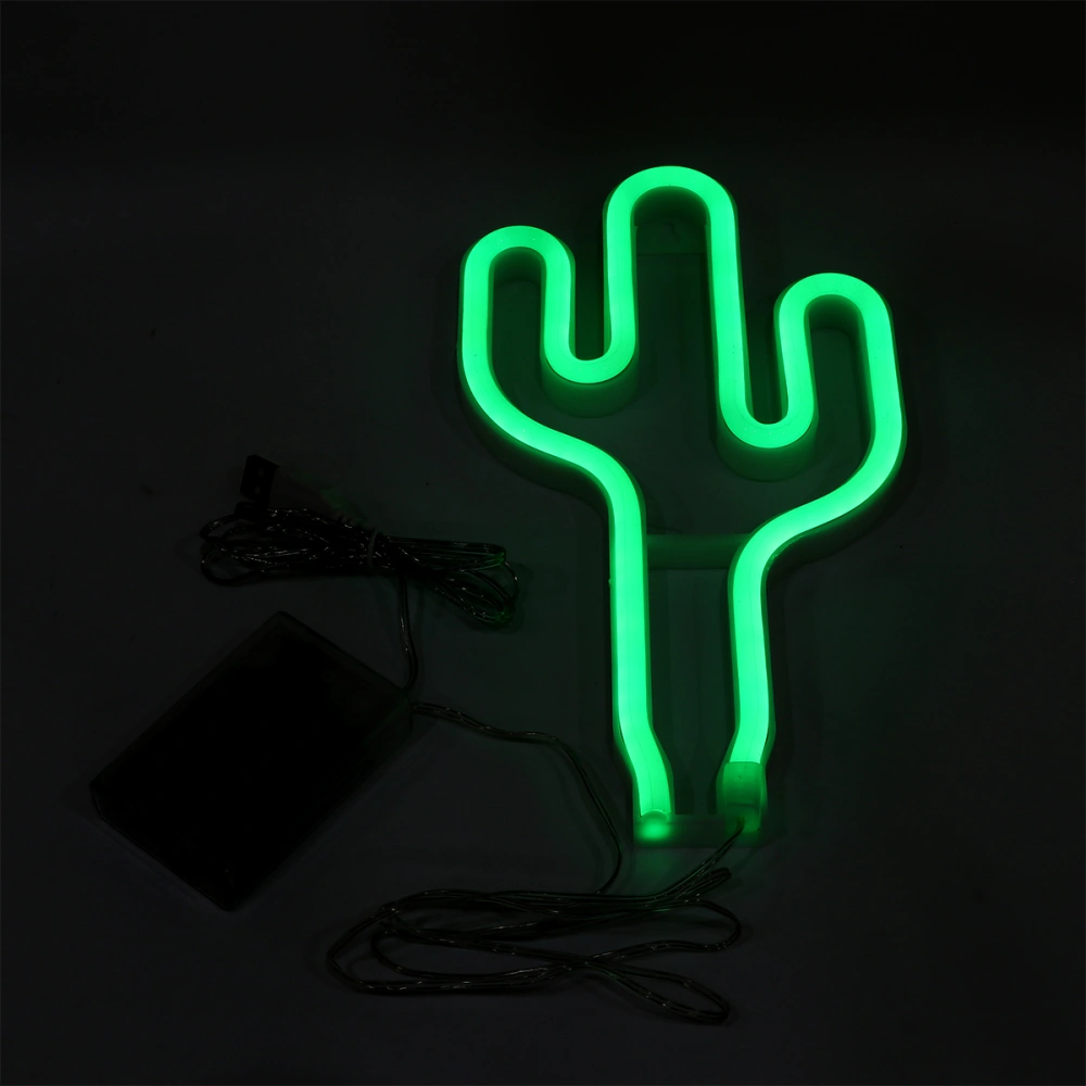 1pc Cactus Shape Neon Night Light LED Desk Lamp without Battery (Green Light)