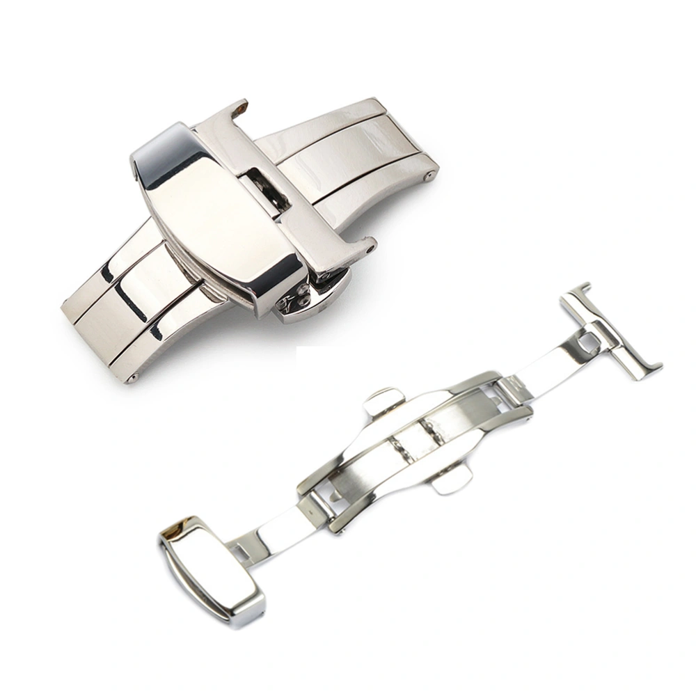 18MM Watch Accessories Stainless Steel Double Button Buckle Non-automatic Leather Strap Buckle (Silver)