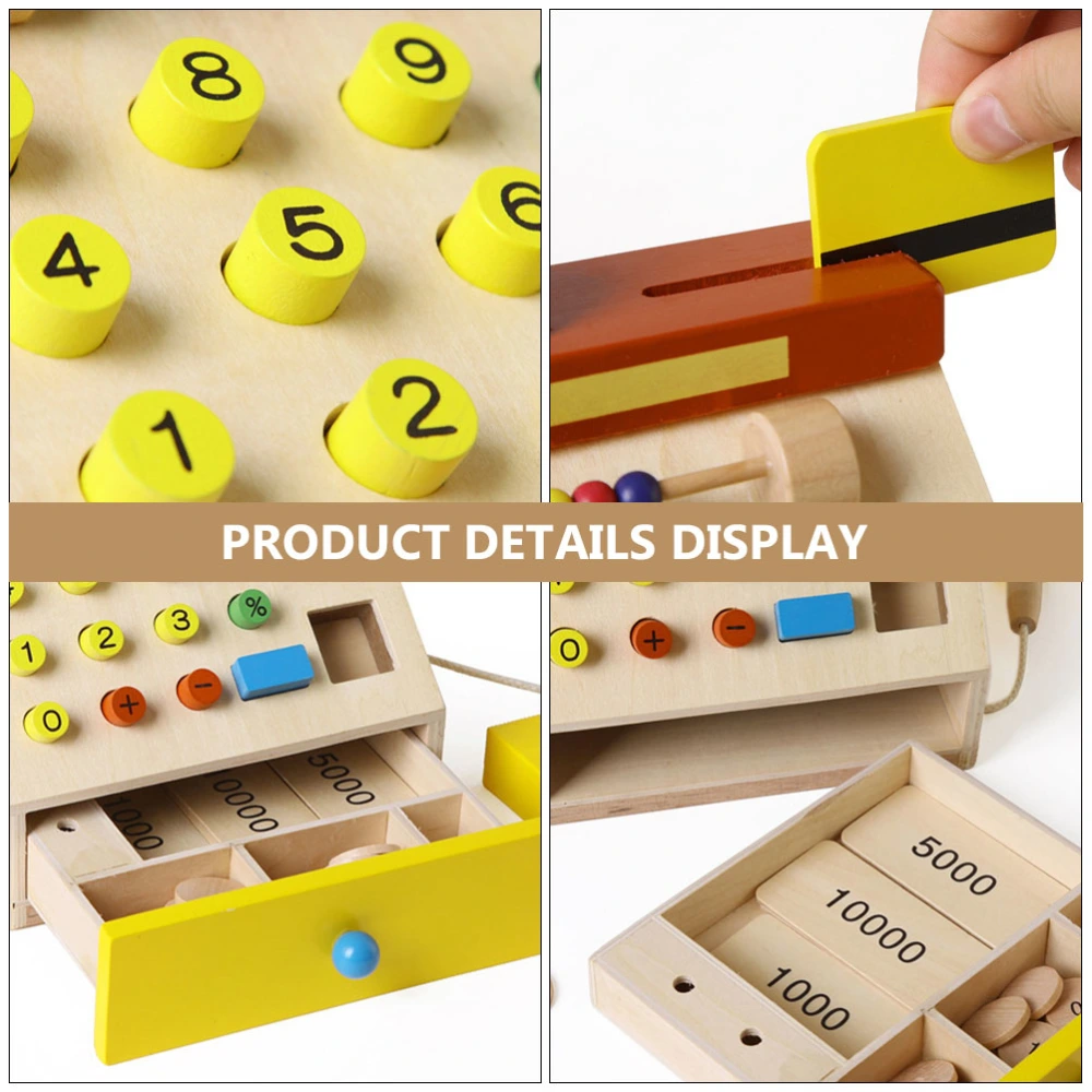 1 Set of Kid Wooden Simulated Cash Register Toys Educational Plaything (Yellow)