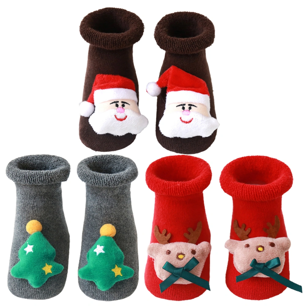 3 Pairs Exquisite Floor Socks Xmas Stockings Christmas Socks Winter Stockings