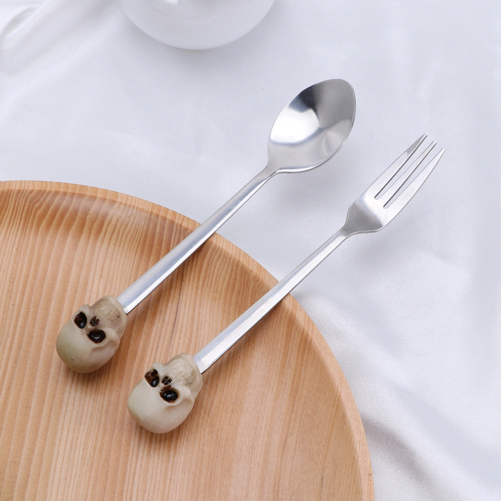 Resin Skull Head Spoon and Fork Set Stainless Steel Small Spoon for Coffee Tea Dessert Fork Portable Spoon and Fork Set Gift