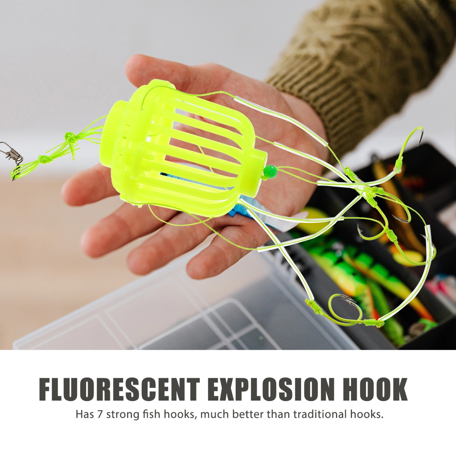 Barbed Fishing Hook Plastic Green Lantern Fish Tackle Bait Lure Float Fluorescent Explosion Hook Box Carp Fishing Green 13