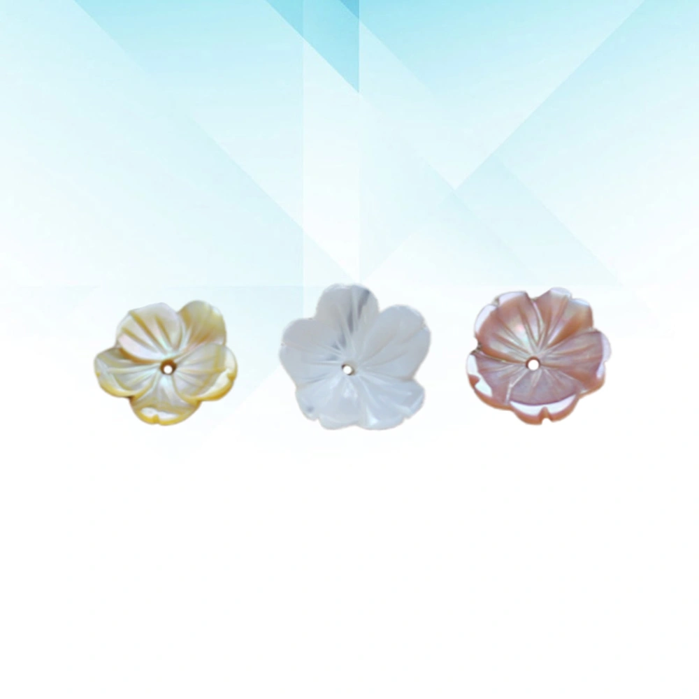 3pcs 10MM Natural Shell Carving Flower Exquisite DIY Accessories Beautiful Charm for Jewelry Earring Making (Pink White and Yellow)