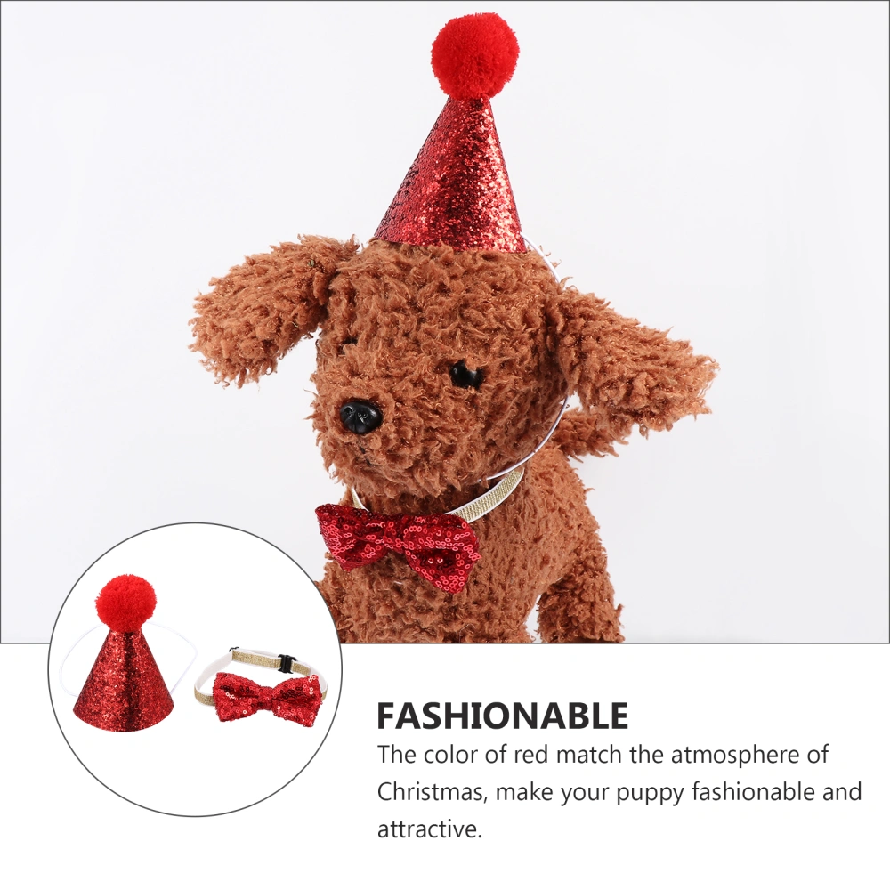 1 Set Dog Christmas Costume Xmas Headband and Tie Set Wearable Accessory (Red)