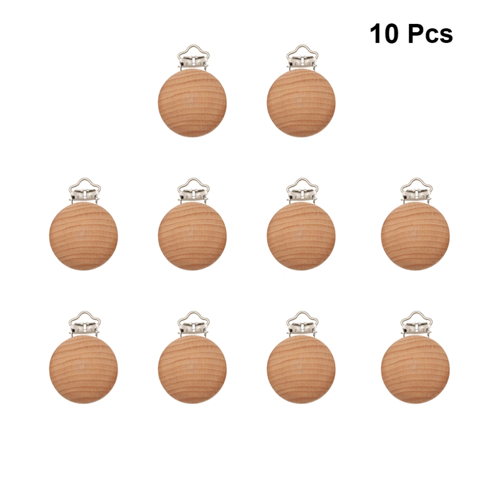 10PCS Wooden Infant Pacifier Clips Teething Soother Clips Clips Round Shape for Baby (35mm)