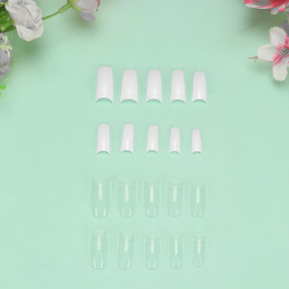 2 Box of Nail Sticker Artificial Fingernails Patch Manicure Stickers Manicure Accessories (White and Transparent for Each Box)