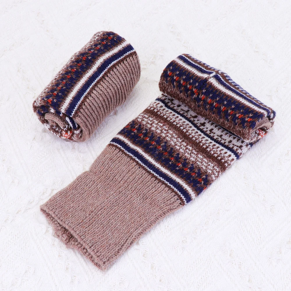 Autumn Winter Warm Socks Stripe Socks Knee Protective Stockings Knitted Girls Socks (Bottom Khaki)