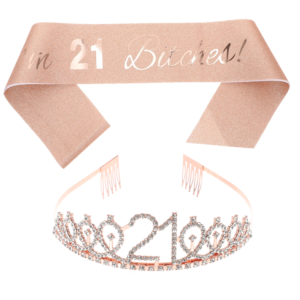 1 Set Girls Birthday Sash Tiaras 21st Birthday Party Supplies Photo Props