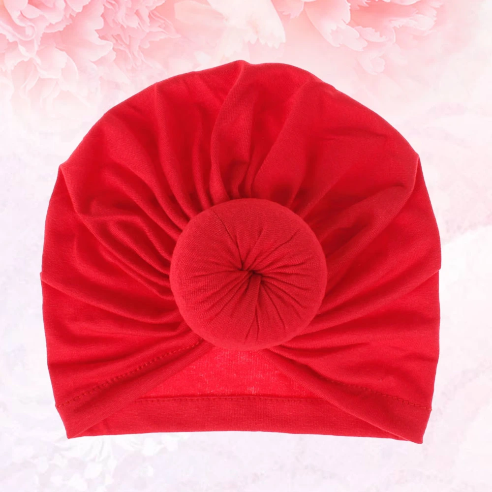 Knitted Cotton Cloth Baby Hat Doughnut Beanie Solid Color Headwear for Infant Toddler (Red)