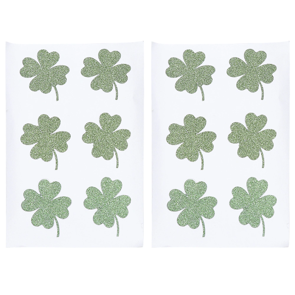 24pcs/set Glitter Four Leaf Clover Stickers Decorative Shamrock Stickers for St Patrick Day Festive Home Party Decor